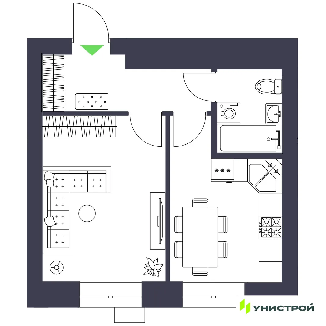 Планировка 1-комн. квартира, 34.84 м² ЖК «Царёво City»