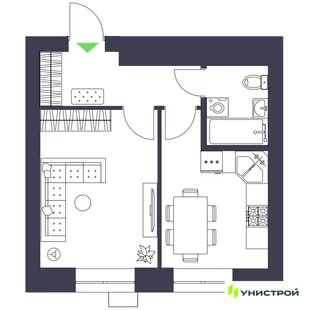 Планировка 1-комн. квартира, 34.84 м² ЖК «Царёво City»
