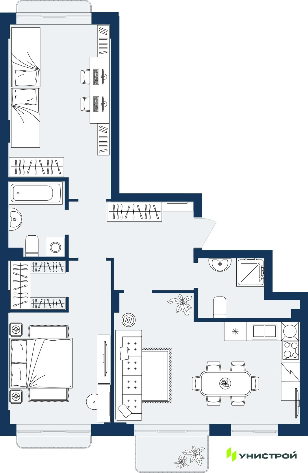 Планировка 2-комн. квартира, 74.55 м² ЖК «ГРАНД БЕРЕГ»