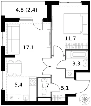 Квартира 2-комн. квартира, 46.7 м² ЖК «1-й Измайловский» Фото 1 Квартира 2-комн. квартира, 46.7 м² ЖК «1-й Измайловский» Фото 1