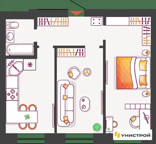Планировка 2-комн. квартира, 57.54 м² ЖК «Южный бульвар 2»