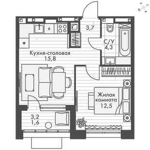 Квартира 1-комн. квартира, 38 м² ЖК «ФоРест» Фото 1 Квартира 1-комн. квартира, 38 м² ЖК «ФоРест» Фото 1