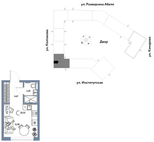 Планировка Студия, 20.55 м² ЖК «Страна.Парковая»