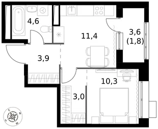 Квартира 1-комн. квартира, 35 м² ЖК «1-й Саларьевский» Фото 1 Квартира 1-комн. квартира, 35 м² ЖК «1-й Саларьевский» Фото 1
