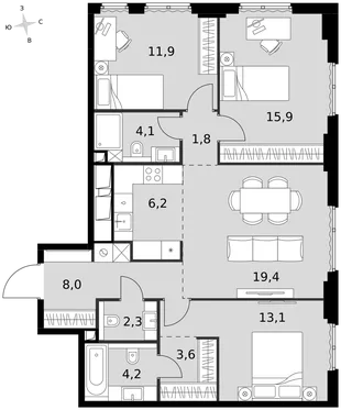Квартира 4-комн. квартира, 90.5 м² ЖК «Sydney City» Фото 1 Квартира 4-комн. квартира, 90.5 м² ЖК «Sydney City» Фото 1