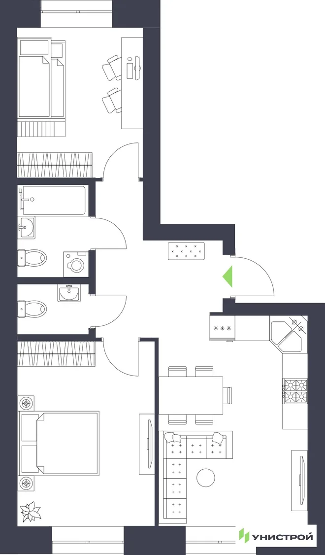 Планировка 2-комн. квартира, 56.39 м² ЖК «Царёво City»