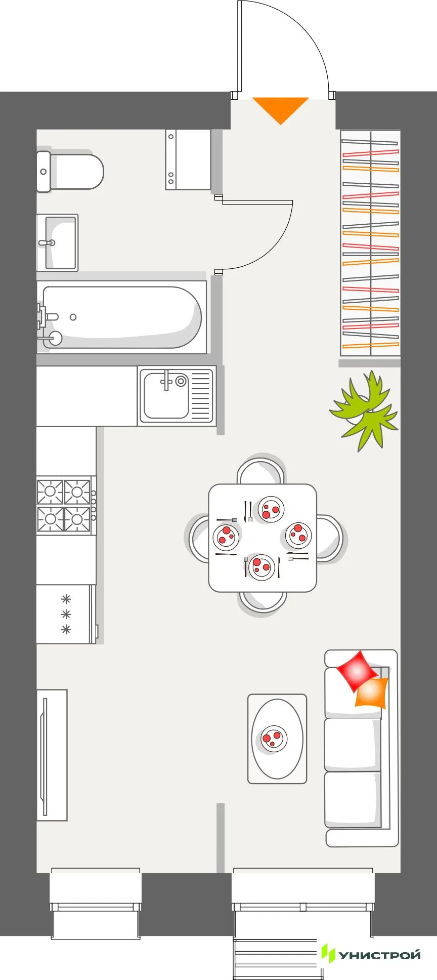 Планировка 1-комн. квартира, 25.84 м² ЖК «Атмосфера»