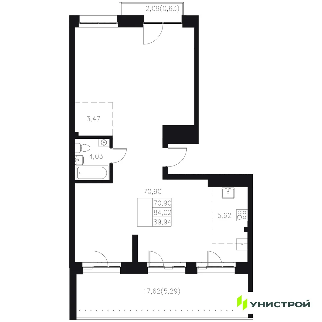 Планировка 1-комн. квартира, 89.94 м² ЖК «Statum»