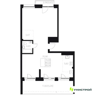 Планировка 1-комн. квартира, 89.94 м² ЖК «Statum»