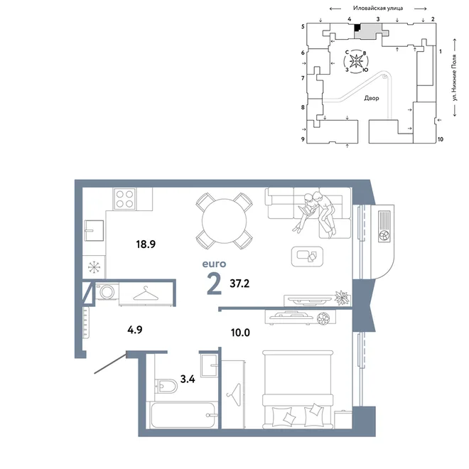 Планировка 2-комн. квартира, 37.2 м² ЖК «Страна.Заречная» Планировка 2-комн. квартира, 37.2 м² ЖК «Страна.Заречная»
