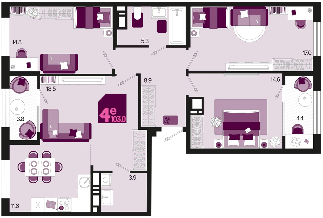 Планировка 4-комн. квартира, 103 м² ЖК «Первое место»