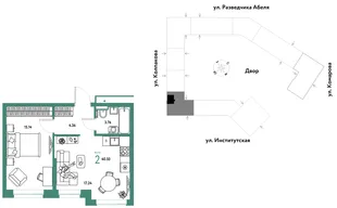 Планировка 2-комн. квартира, 40.5 м² ЖК «Страна.Парковая»