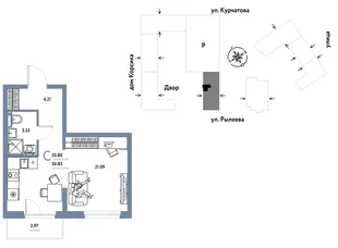 Планировка Студия, 33.78 м² ЖК «Остров-сад»