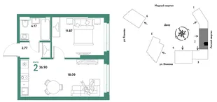 Планировка 2-комн. квартира, 36.9 м² ЖК «Сибирский сад»