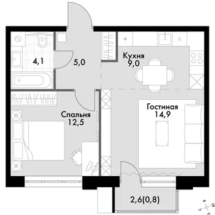 Квартира 2-комн. квартира, 46.3 м² ЖК «Флагман» Фото 1 Квартира 2-комн. квартира, 46.3 м² ЖК «Флагман» Фото 1