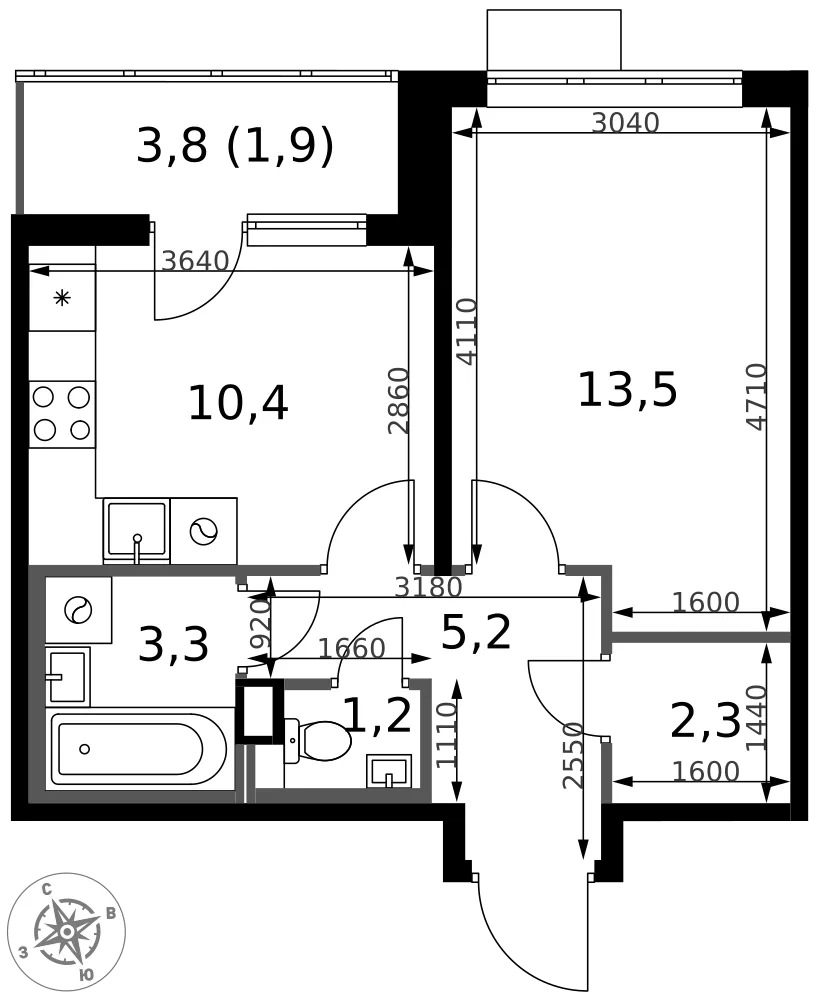 Планировка 1-комн. квартира, 37.8 м² ЖК «1-й Химкинский»