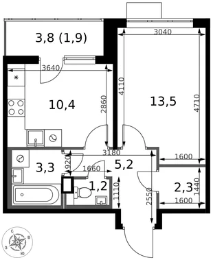 Планировка 1-комн. квартира, 37.8 м² ЖК «1-й Химкинский»