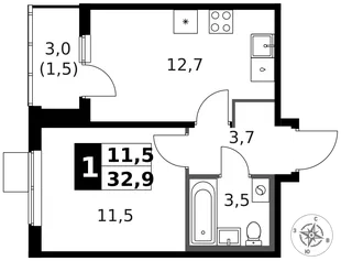 Квартира 1-комн. квартира, 33.5 м² ЖК «1-й Ясеневский» Фото 1 Квартира 1-комн. квартира, 33.5 м² ЖК «1-й Ясеневский» Фото 1