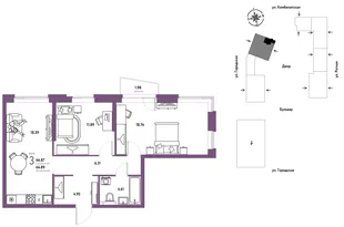 Планировка 3-комн. квартира, 66.87 м² ЖК «Уральский сад»