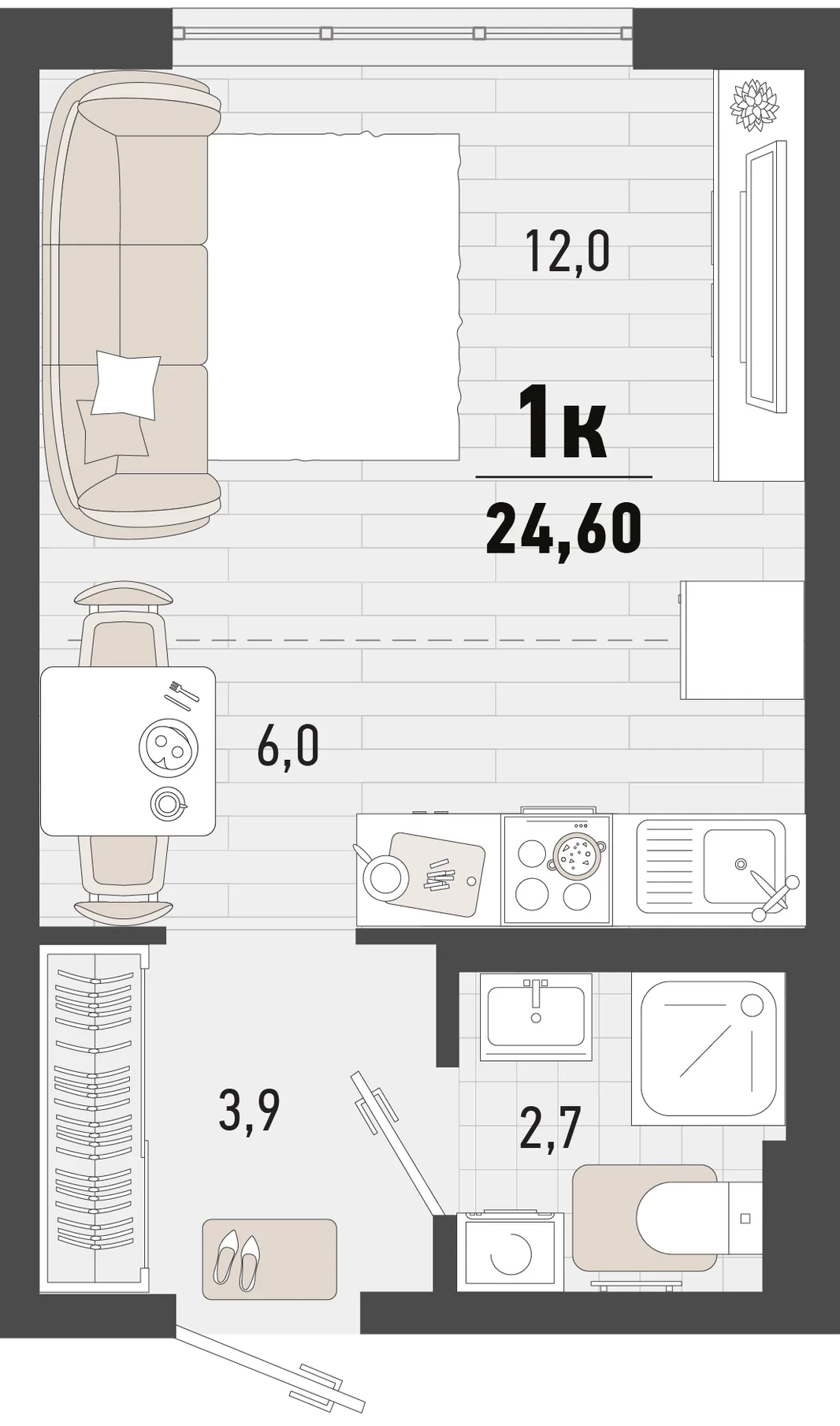 Планировка Студия, 24.6 м² ЖК «Барса»