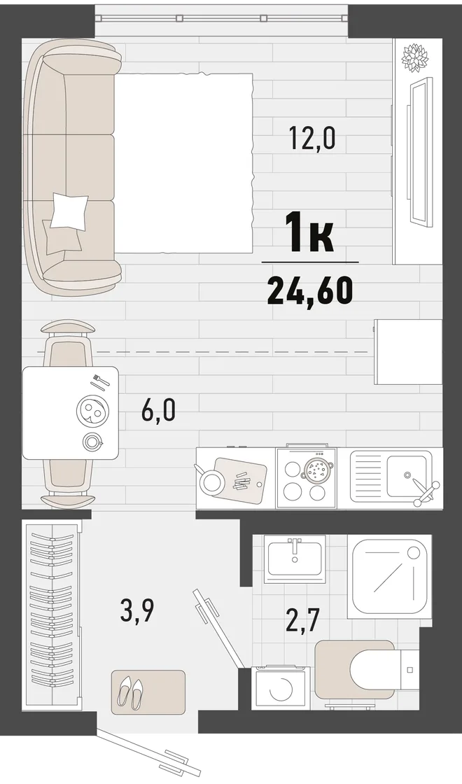 Планировка Студия, 24.6 м² ЖК «Барса» Планировка Студия, 24.6 м² ЖК «Барса»