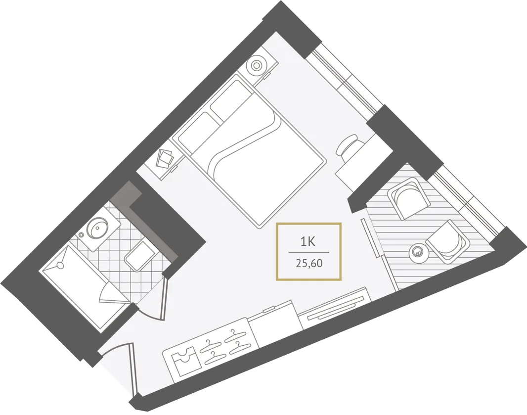 Планировка 1-комн. квартира, 26.2 м² ЖК «Гостиничный комплекс Greenmont»