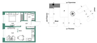 Планировка 2-комн. квартира, 38.53 м² ЖК «Остров-сад»