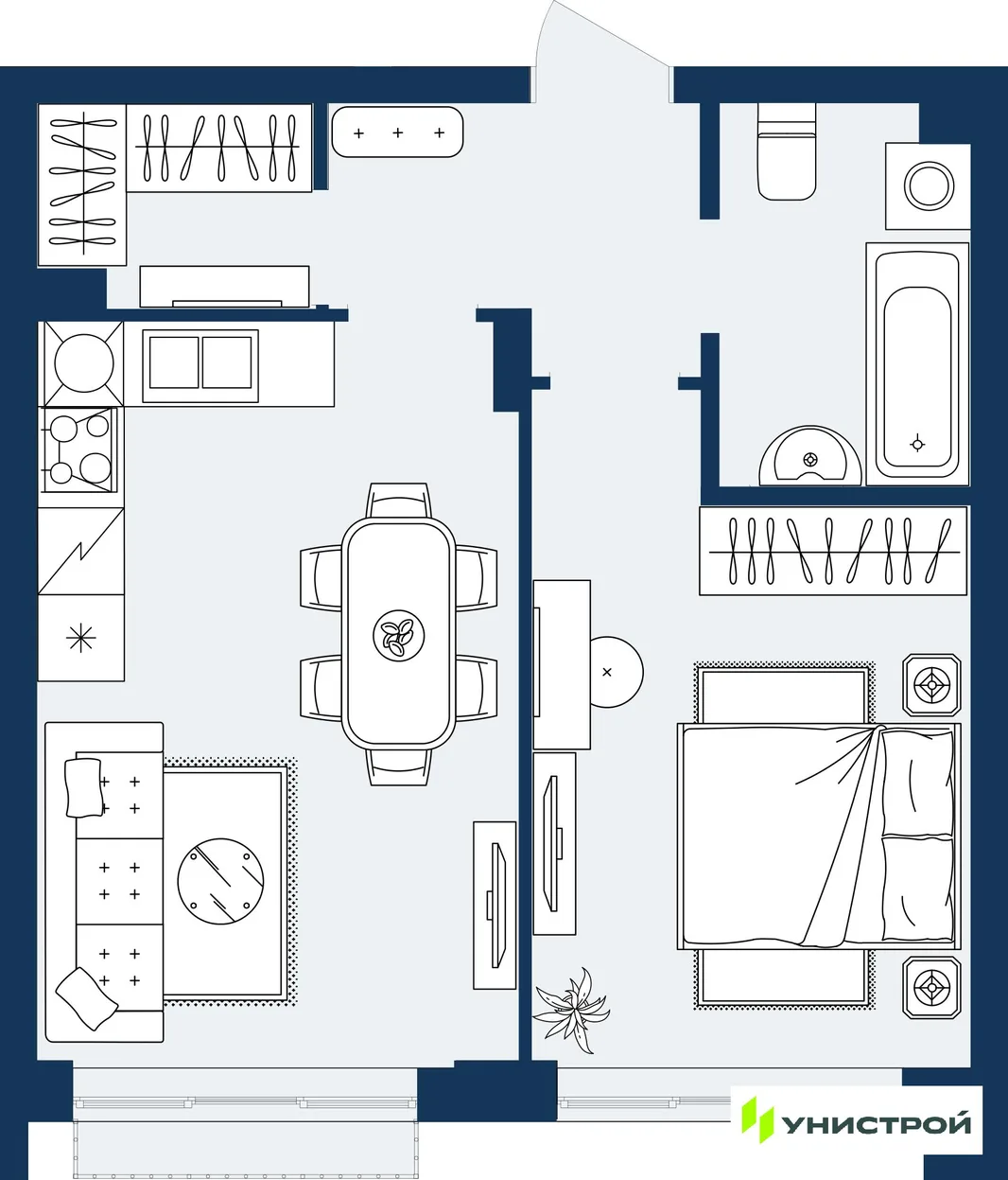 Планировка 1-комн. квартира, 41.62 м² ЖК «ГРАНД БЕРЕГ»