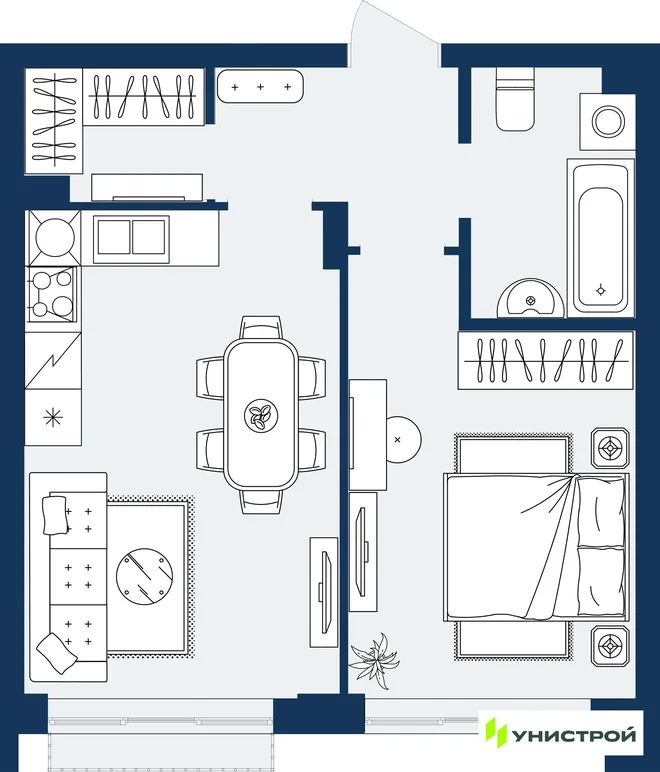 Планировка 1-комн. квартира, 41.62 м² ЖК «ГРАНД БЕРЕГ» Планировка 1-комн. квартира, 41.62 м² ЖК «ГРАНД БЕРЕГ»