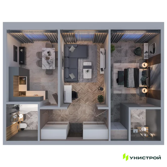 Планировка 2-комн. квартира, 59.19 м² ЖК «ART City»