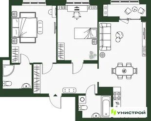 Планировка 2-комн. квартира, 75.44 м² ЖК «Парковый квартал 2.0»