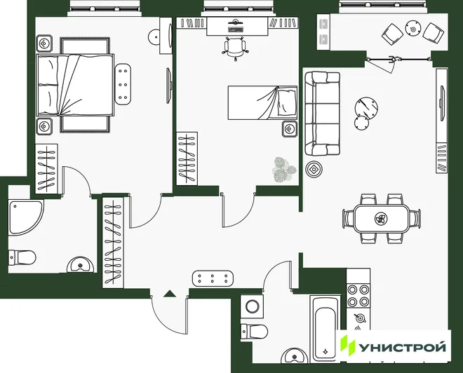 Планировка 2-комн. квартира, 75.44 м² ЖК «Парковый квартал 2.0» Планировка 2-комн. квартира, 75.44 м² ЖК «Парковый квартал 2.0»