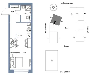 Планировка Студия, 29.71 м² ЖК «Уральский сад»