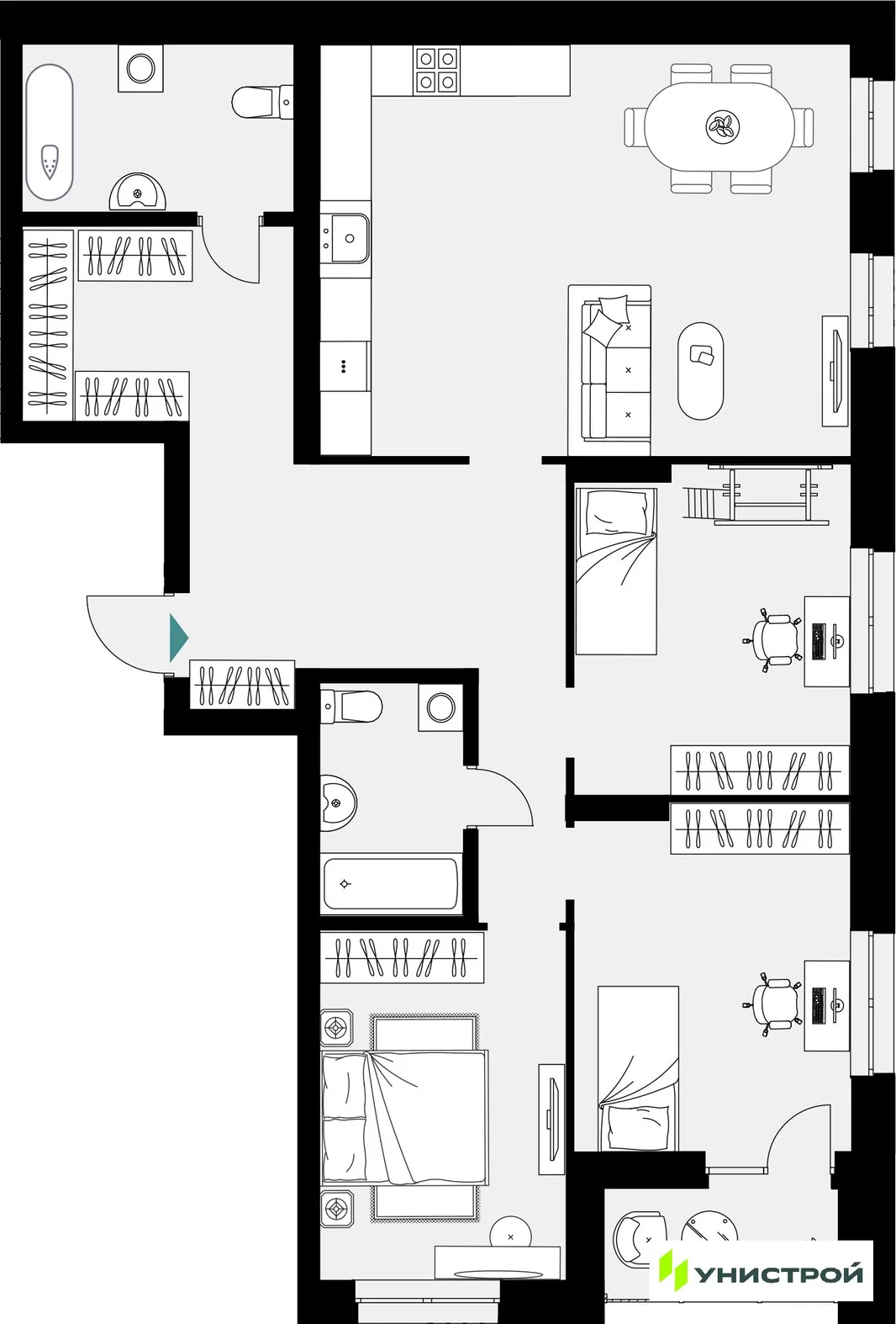 Планировка 1-комн. квартира, 108.45 м² ЖК «Уникум на Амирхана»