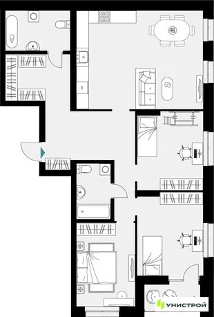 Планировка 1-комн. квартира, 108.45 м² ЖК «Уникум на Амирхана»