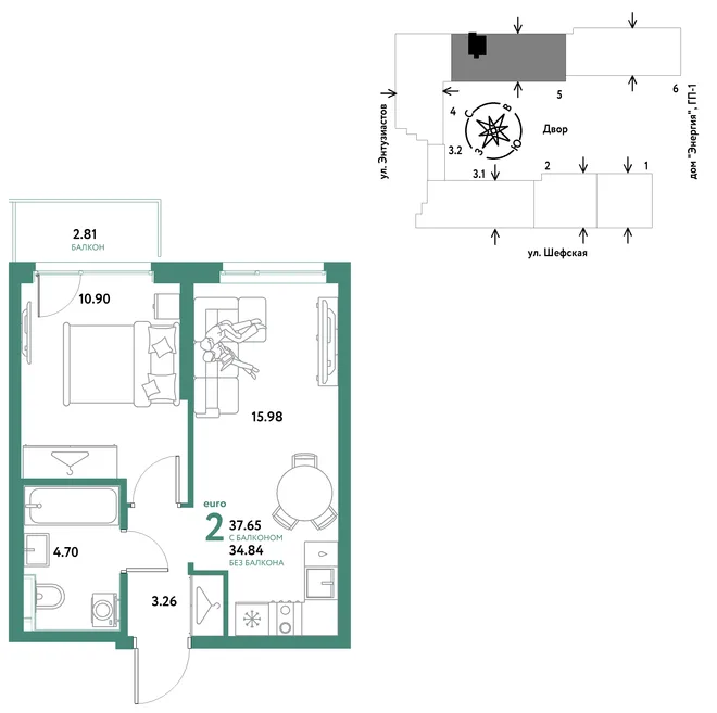 Планировка 2-комн. квартира, 37.65 м² ЖК «Страна.Энтузиастов» Планировка 2-комн. квартира, 37.65 м² ЖК «Страна.Энтузиастов»