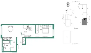 Планировка 2-комн. квартира, 49.51 м² ЖК «Уральский сад»