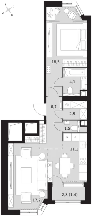 Квартира 2-комн. квартира, 63.4 м² ЖК «Архитектор» Фото 1 Квартира 2-комн. квартира, 63.4 м² ЖК «Архитектор» Фото 1