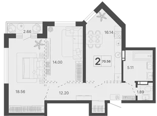 Планировка 2-комн. квартира, 70.56 м² ЖК «Светский лес»
