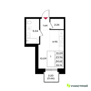 Планировка 1-комн. квартира, 24.62 м² ЖК «Уникум на Энгельса»