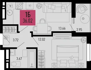 Планировка 1-комн. квартира, 36.02 м² ЖК «Столицыно»