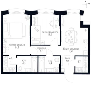 Квартира 2-комн. квартира, 59.7 м² ЖК «Фордевинд» Фото 1 Квартира 2-комн. квартира, 59.7 м² ЖК «Фордевинд» Фото 1