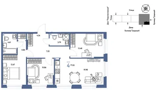 Планировка 4-комн. квартира, 77.14 м² ЖК «Микрорайон Домашний»