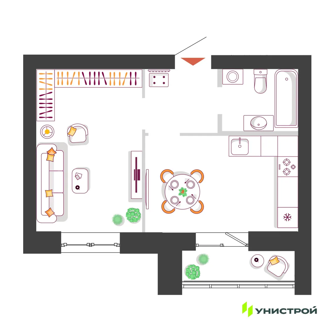 Планировка 1-комн. квартира, 36.19 м² ЖК «Южный бульвар 2»
