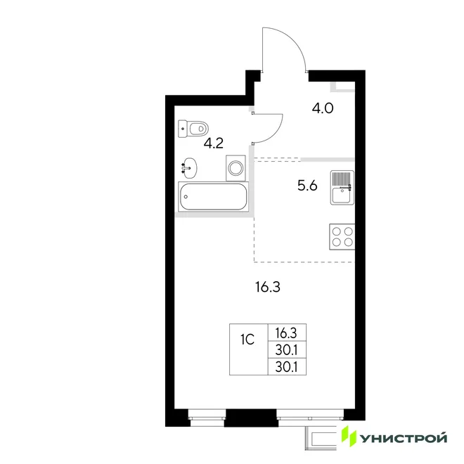 Планировка 1-комн. квартира, 30.1 м² ЖК «Стадиум» Планировка 1-комн. квартира, 30.1 м² ЖК «Стадиум»
