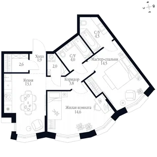 Квартира 2-комн. квартира, 61 м² ЖК «Фордевинд» Фото 1 Квартира 2-комн. квартира, 61 м² ЖК «Фордевинд» Фото 1