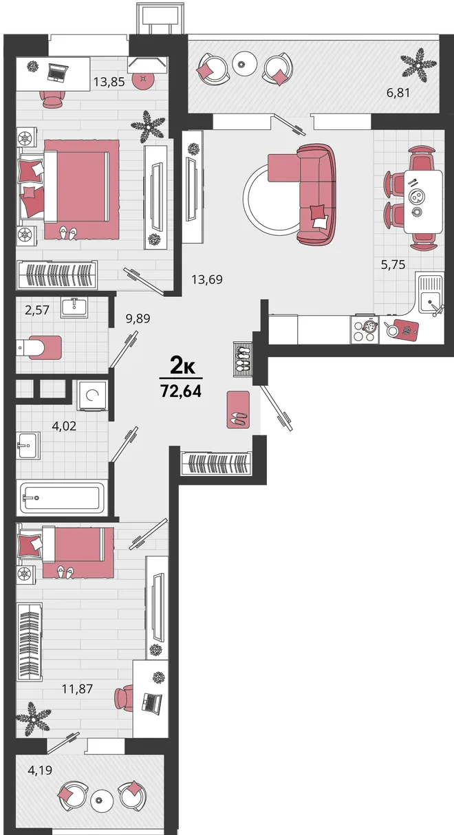 Планировка 3-комн. квартира, 72.64 м² ЖК «Родные просторы» Планировка 3-комн. квартира, 72.64 м² ЖК «Родные просторы»
