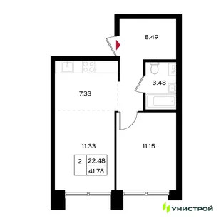 Планировка 2-комн. квартира, 41.87 м² ЖК «Уникум на Энгельса»