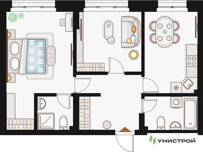 Планировка 2-комн. квартира, 61.44 м² ЖК «Жилой кластер Q на Кулагина» Планировка 2-комн. квартира, 61.44 м² ЖК «Жилой кластер Q на Кулагина»