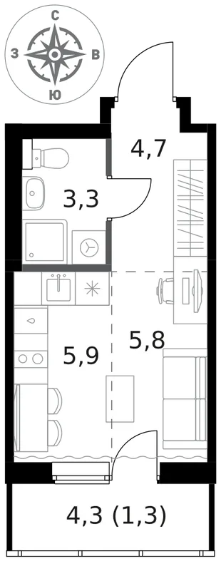 Квартира Студия, 21 м² ЖК «1-й Ясеневский» Фото 1 Квартира Студия, 21 м² ЖК «1-й Ясеневский» Фото 1